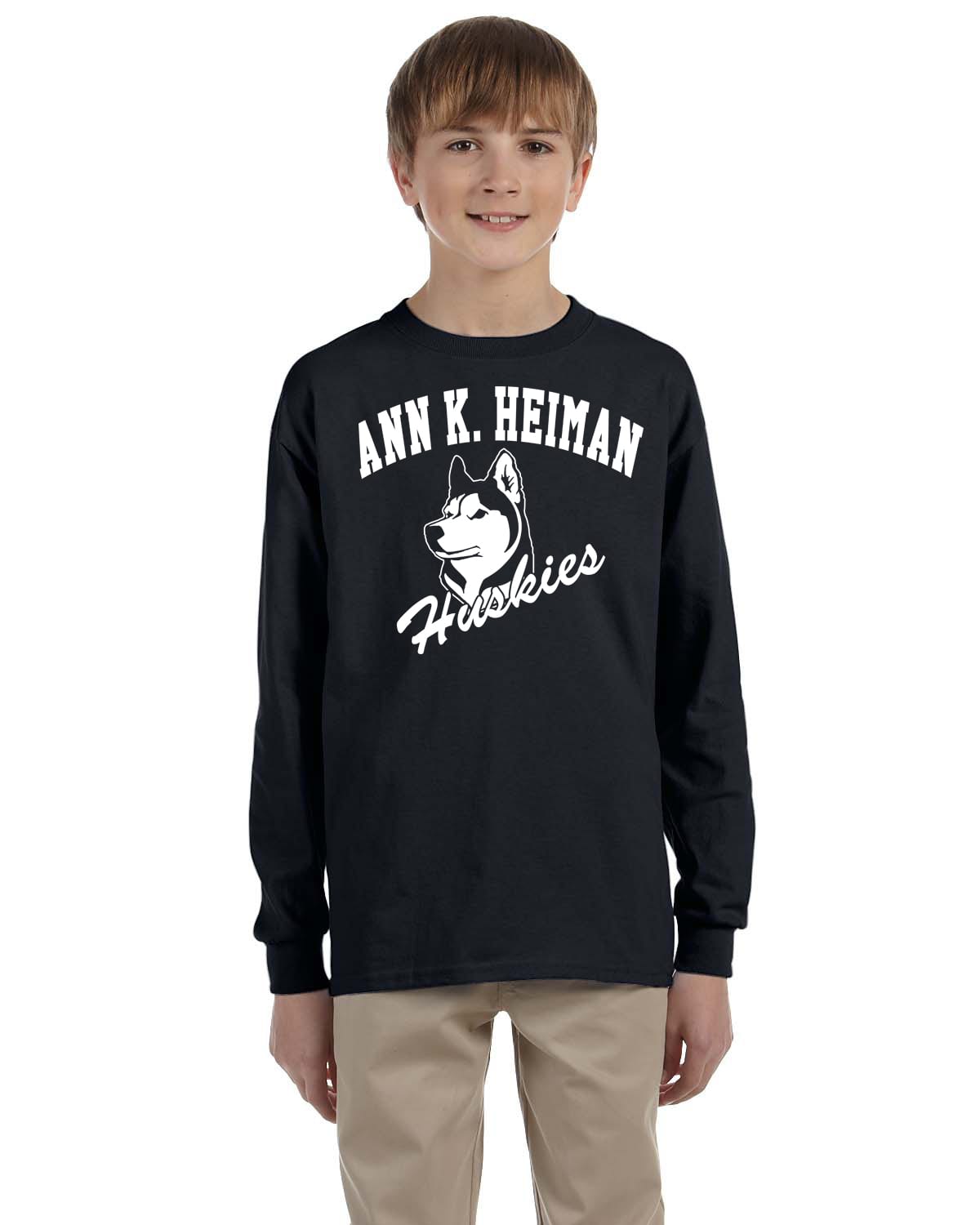 Heiman Elementary School Youth Black Long Sleeve Cotton T-Shirt