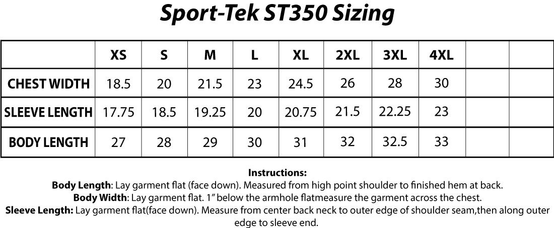 Sport-Tek® ST350 PosiCharge® Competitor™ Tee Sizing Chart