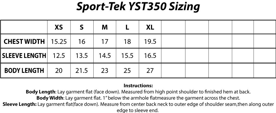 Sport-Tek® YST350 Youth PosiCharge® Competitor™ Tee Sizing Chart