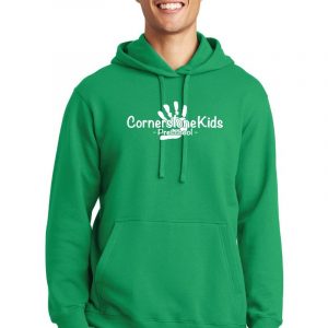 Cornerstone Kids Preschool Adult Long Sleeve Fleece Pullover Hoodie PC850H with a one-color front print.